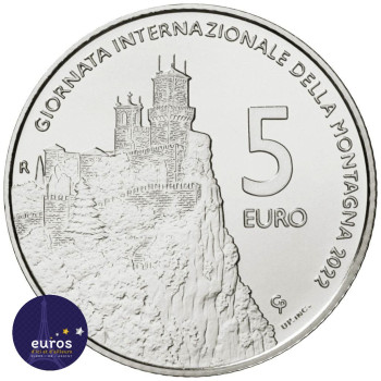 Revers de la pièce de 5 euros argent Journée Mondiale de la Montagne
