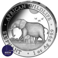 SOMALIE 2022 - Pièce 100 Shillings de 1 once oz  argent pur - Éléphant - African Wildlife - Belle Épreuve
