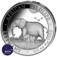 SOMALIE 2022 - Pièce 50 Shillings de 1/2 once 0,5 oz  argent pur - Éléphant - African Wildlife - Belle Épreuve