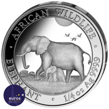 SOMALIE 2022 - Pièce 25 Shillings de 1/4 once 0,25 oz  argent pur - Éléphant - African Wildlife - Belle Épreuve