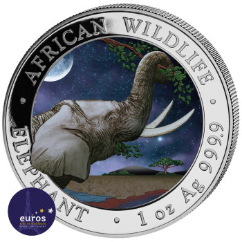 SOMALIE 2023 - Set Éléphant - African Wildlife - 2 x 1oz argent 999,99‰ - Jour et Nuit - Colorisée