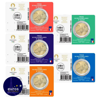 5 x coincard 2 euros commémorative FRANCE 2022 - Jeux Olympiques Paris 2024 - Brillant Universel