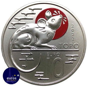 Revers de la pièce de 10 euros commémorative SAINT MARIN 2022 - Calendrier Lunaire Chinois Le Rat