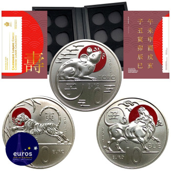 Coffret SAINT MARIN 2022 incluant 3 x 10€ euros commémoratives (Rat, Tigre et Bœuf) - Calendrier Lunaire Chinois
