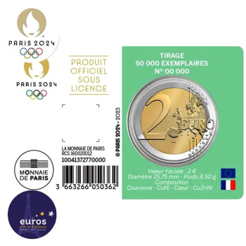 Coincard 2 euros commémorative FRANCE 2023 - Jeux Olympiques Paris 2024 - Brillant Universel Vert