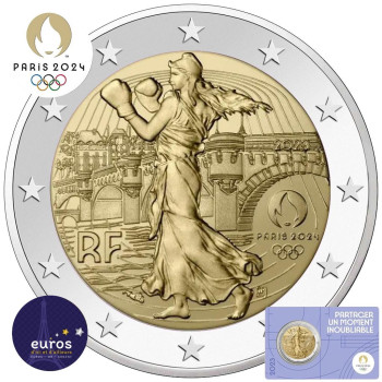 Coincard 2 euros commémorative FRANCE 2023 - Jeux Olympiques Paris 2024 - Brillant Universel - Violet