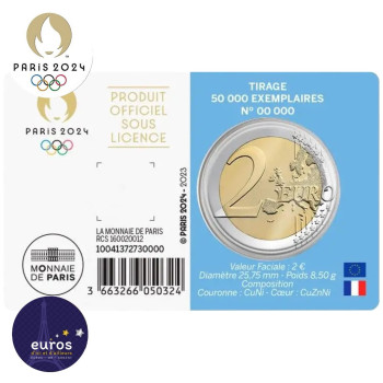 Coincard 2 euros commémorative FRANCE 2023 - Jeux Olympiques Paris 2024 - Brillant Universel - Bleu