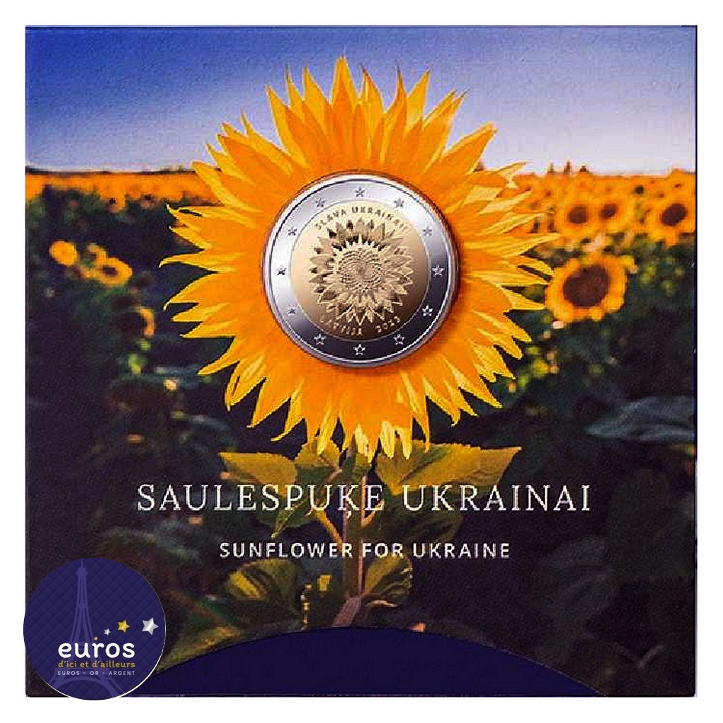 Coincard 2 euros commémorative LETTONIE 2023 - Tournesol Ukrainien – Gloire àL’Ukraine - BU