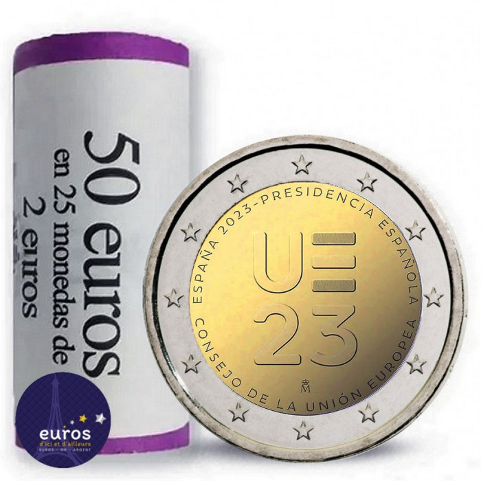 Rouleau 25 pièces de 2€ commémoratives ESPAGNE 2023 - Conseil de l'Union Européenne - UNC