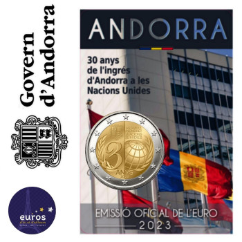 2 euros commémorative ANDORRE 2023 - Adhésion de la Principauté aux Nations Unis - Brillant Universel et illustrations 2