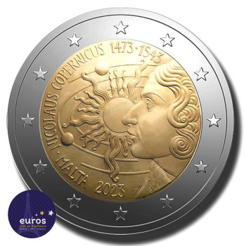 Pièce de 2 euros commémorative MALTE 2023 - Anniversaire de Nicolas Copernicus - Brillant Universel