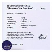 Certificat de la pièce de 2 euros commémorative CROATIE 2023 - Introduction de l'Euro - Belle Épreuve