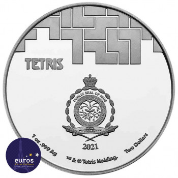 Avers de la pièce de 1 once oz argent pur NIUE 2021 - 2$ NZD TETRIS™
