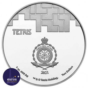 Revers NIUE 2021 - 2$ NZD TETRIS™ Couleur - 1oz argent