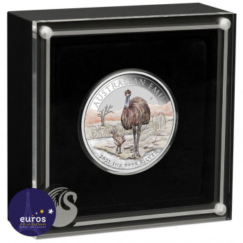 Avers de la pièce AUSTRALIE 2021 - 1$ AUD - Emeu Australien - Salon de l'ANDA - Argent 1oz 999,9 ‰ colorisé