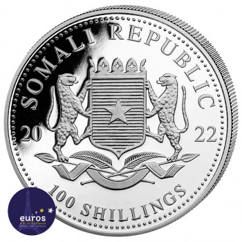 Avers de la pièce SOMALIE 2022 - 1 oz argent - Elephant, Faune Africaine - African Wildlife - Bullion