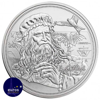 Avers de la pièce NIUE 2021 - 2$ NZD Leonard de Vinci - Les Icônes de l'Inspiration (2) - 1oz argent - Bullion Coin