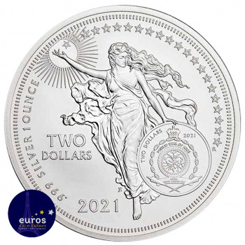 Avers de la pièce NIUE 2021 - 2$ NZD Leonard de Vinci - Les Icônes de l'Inspiration (2) - 1oz argent - Bullion Coin