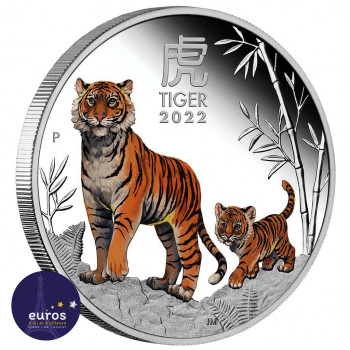 Avers pièce 1dollar AUD - Année du Tigre colorisée - 1oz once argent - Belle Épreuve