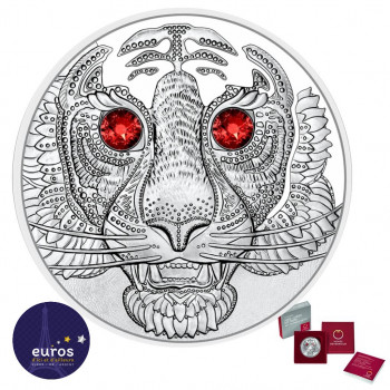 Avers de la pièce de 20 euros AUTRICHE 2022 - La Puissance du Tigre - Argent 925‰ et cristal de Swarovski®