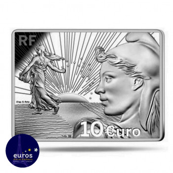 Avers de la pièce de 10 euros FRANCE 2022 - La Semeuse - 20ème anniversaire de l'Euro - Argent 999,99‰ - Belle Épreuve