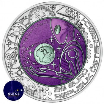 25 euros AUTRICHE 2022 - Argent-Niobium - La Vie Extraterrestre - Belle Épreuve