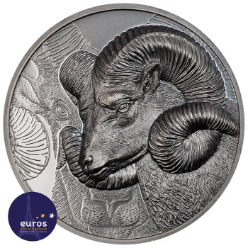 MONGOLIE 2022 - 1 000 ₮ (tögrög) - Magnifique Argali - 2oz Argent Noir - Ultra Haut Relief - Belle Épreuve