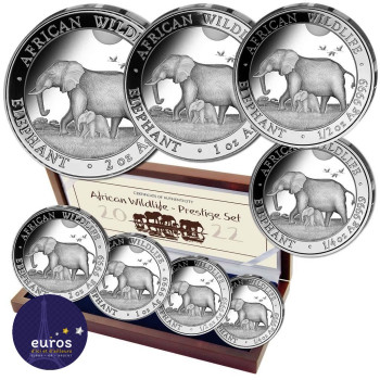 SOMALIE 2022 - Set Prestige 4 pièces 3,75 oz argent - Éléphant, Faune Africaine - African Wildlife - Belle Épreuve