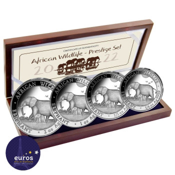 SOMALIE 2022 - Set Prestige 4 pièces 3,75 oz argent - Éléphant, Faune Africaine - African Wildlife - Belle Épreuve
