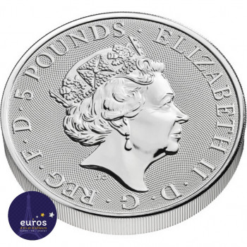 Avers de la pièce GRANDE-BRETAGNE 2023 - 5£ The Royal Tudor Beast - Yale de Beaufort - 2oz argent - Brillant Universel
