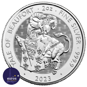 Avers de la pièce GRANDE-BRETAGNE 2023 - 5£ The Royal Tudor Beast - Yale de Beaufort - 2oz argent - Brillant Universel