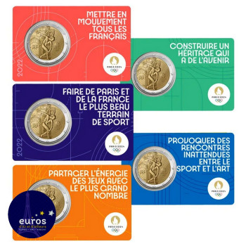 5 x coincard 2 euros commémorative FRANCE 2022 - Jeux Olympiques Paris 2024 - Brillant Universel