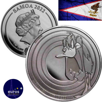 Avers et revers de la pièce d'investissement ÎLES SALOMON 2022 - Looney Tunes™ - Daffy Duck - 1oz once argent 999,99‰