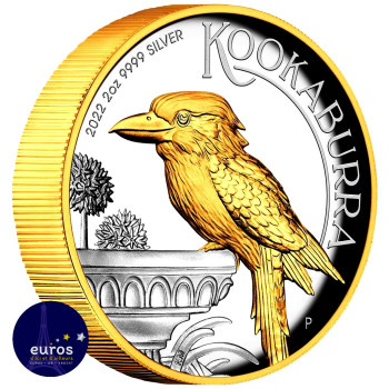 AUSTRALIE 2022 - 2$ AUD - Kookaburra - 2oz argent 999,99‰ et plaquage or 24 carats - Haut Relief, Belle Épreuve